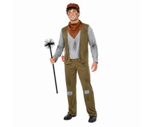 Fun Shack, Chimney Sweep Costume Adult, Victorian Costume Men | Long-sleeve Top with Attached Waistcoat, Trousers, Brown Hat, Neck Scarf, Chimney Brush Prop Included, Perfect for Halloween