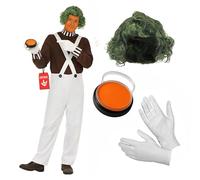 Fun Shack chocolate factory worker costume for adults, Halloween costumes for men, outfit with wig, dungarees and face paint, L