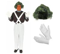 Fun Shack Chocolate Worker Costume for Adults, Chocolate Factory Outfit with Wig & Dungarees, Halloween Costumes for Men