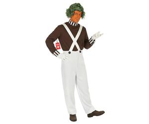 Fun Shack Chocolate Worker Costume for Adults, Chocolate Factory Outfit with Wig & Dungarees, World Book Day Costume
