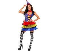 Fun Shack, Clown Costume for Women, Halloween Costumes for Women | Colourful Multi-print Dress with Attached Braces Included, Perfect for Halloween, Great for Fancy Dress