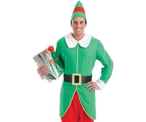 Fun Shack Elf Costume for Men, Mens Christmas Costume | Green Jacket with White Faux-Fur Trim, Matching Red Trousers Included, Perfect for Christmas, Great for Fancy Dress