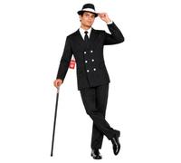 Fun Shack, Gangster Costume Men, 1920s Costume Men, Halloween Costumes | Black Pinstripe Jacket with an Attached Shirt & Tie Insert, and Hat Included, Perfect for Halloween, Great for Fancy Dress