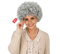 Fun Shack Grey Afro Wig for Women, Old Lady Curly Wig, Fancy Dress Costume Accessory, Grey Old Woman Wig, One Size