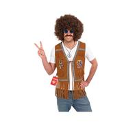 Fun Shack Hippie Waistcoat Men Brown Costume - 60s Hippy Fancy Dress Outfit for Men - Retro Festival Attire, Medium