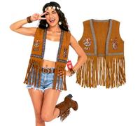 Fun Shack Hippie Waistcoat 70s Fancy Dress Women, Hippy Fancy Dress for Women, Hippie Costume for Women Medium