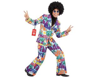 Fun Shack Mens 70s Groovy Hippie Costume Adults 60s Flower Power Hippy Suit, M, Groovy Words Suit