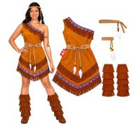 Fun Shack, Native American Costume Women, Halloween Costumes for Women | Brown Fringe Dress, Beaded Belt, Fringe Boot Covers, Matching Headband Included, Perfect for Halloween, Great for Fancy Dress