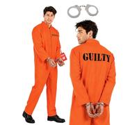 Fun Shack Prisoner Costume Men, Orange Jumpsuit, Convict Costume | Orange Zippered Jumpsuit with Bold Black Print Detailing Included, Perfect for Halloween, Great for Fancy Dress