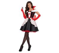 Fun Shack, Queen of Hearts Costume Women, Alice in Wonderland Costume | High-collared Red, White, Black Dress, Pair of Long Red Gloves Included, Perfect for Halloween, Great for Fancy Dress
