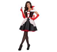Fun Shack, Queen of Hearts Costume Women, Alice in Wonderland Costume | High-collared Red, White, Black Dress, Pair of Long Red Gloves Included, Perfect for Halloween, Great for Fancy Dress