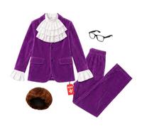 Fun Shack Retro 60s Spy Costume With Wig Men, Halloween Costumes for Men | Wig, Glasses, Purple Jacket with Cuffs, Pants, Ruffled Shirt Insert Included, Perfect for Halloween, 1960s Outfits for Men