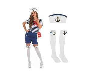 Fun Shack, Sailor Outfit Woman, Halloween Costumes for Women | Striped Navy Top, Buttoned Navy Shorts, White Anchor Hold-up Socks Included, Perfect for Halloween, Great for Fancy Dress