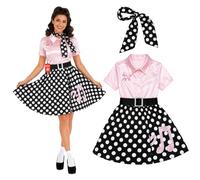 Fun Shack Womens Poodle Dress Costume - 50s Polka Dot Pink & Black Outfit for Adults - Retro Vintage Dress, Small