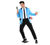 Fun Shack, Teddy Boy Fancy Dress Men, Halloween Costumes for Men | Blue Jacket with Black Collar Detail, Matching Black Trousers Included, Perfect for Halloween, Great for Fancy Dress