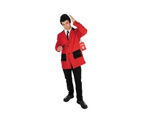 Fun Shack, Teddy Boy Suits 1950s for Men, Halloween Costumes for Men | Red Suit Jacket with a White Shirt Insert, Slim Black Necktie Included, Perfect for Halloween, Great for Fancy Dress