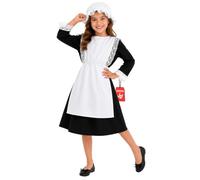 Fun Shack, Victorian Costume Girl, Halloween Costume | Black Dress with Attached White Pinafore & Hat Included, Perfect for Halloween, Great for Fancy Dress