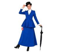 Fun Shack, Victorian Nanny Costume Women, Halloween Costumes for Women | Fitted Blue Jacket with White Shirt Insert, Matching Long Blue Skirt Included, Perfect for Halloween, Great for Fancy Dress