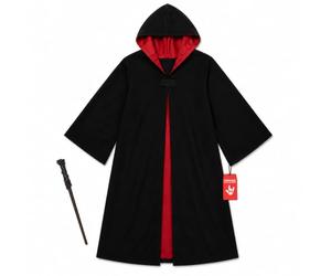 Fun Shack Wizard Costume Kids, Halloween Costumes for Kids | Hooded Black Cape with Red Lining & Magic Wand Included, Classic Wizard Design, Perfect for Halloween, Fun for Fancy Dress
