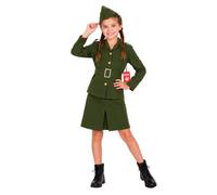 Fun Shack, World War 2 Costume for Girls, Halloween Costumes for Kids | Green Jacket with Gold Button Detail, Matching Green Skirt Included, Perfect for Halloween, Fun for Fancy Dress