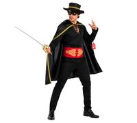 Fun Shack, Zorro Costume, Halloween Costumes for Men | Black Tunic with Gold Trim, Black Eye Mask, Dramatic Black Cape Included, Perfect for Halloween, Great for Fancy Dress