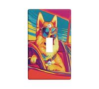Fun Shiba Inu Dog Decorative Switch Cover 1 Gang Single Toggle, Pop Art Chien Switchcover Wall Plate, Puppy Electrical Faceplate for Bedroom Living Room Decor