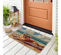 Fun Shiba Inu Dog Front Black Door Mat Outside Inside Entrance 29 * 17, Summer Pixel Coastal Chien Outdoor Indoor Non Slip Doormat, Small Puppy Classroom Patio Garage Shoes Off Doormat