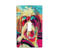 Fun Shih Tzu Dog Decorative Switch Cover 1 Gang Single Toggle, Pop Art Chien Switchcover Wall Plate, Puppy Electrical Faceplate for Bedroom Living Room Decor