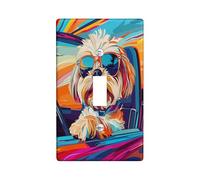 Fun Shih Tzu Dog Decorative Switch Cover 1 Gang Single Toggle, Pop Art Chien Wall Plate Cover, Standard Size, Puppy Electrical Faceplate for Bedroom Living Room Decor