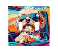 Fun Shih Tzu Dog Decorative Switch Cover 2 Gang Double Toggle, Pop Art Chien Wall Plate Cover, Standard Size, Puppy Electrical Faceplate for Bedroom Living Room Decor
