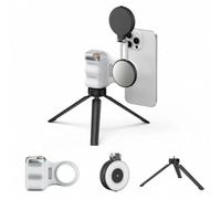 Fun Shot Magnetic Grip & Magnetic Selfie Light, Detachable Wireless Shutter Button for iPhone & Android, Compatible with Magsafe, for Selfies, TikTok, Zoom Call, Video,Photo(White+Light(B)+Tripod)