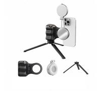 Fun Shot Magnetic Grip & Magnetic Selfie Light, Detachable Wireless Shutter Button for iPhone & Android, Compatible with Magsafe, for Selfies, TikTok, Zoom Call, Video,Photo(Black+light(W)+Tripod)