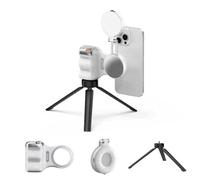 Fun Shot Magnetic Grip & Magnetic Selfie Light, Detachable Wireless Shutter Button for iPhone & Android, Compatible with Magsafe, for Selfies, TikTok, Zoom Call, Video,Photo(White+Light(W)+Tripod)