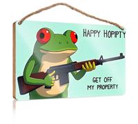 Fun Signs For Home Decor A Cartoon Frog "Happy Hopipty Get Off My Property." Pool Decor Wall Decorations(15X28CM)