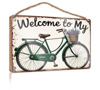 Fun Signs For Home Decor Welcome To My Green Bicycle Haven Pool Decor Wall Decorations(15X28CM)