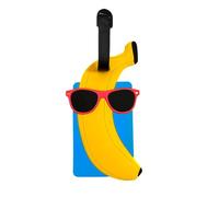 Fun Silicone Luggage Tag Cute Cartoon Fruit Wearing Sunglasses Suitcase Bag Tags Unique Travel Accessory for Summer Vacation, Banana