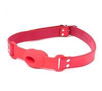 Fun Silicone Mouth Plug with Hollow Design Leather Mouth Ball SM Torture Equipment for Couple(Red)
