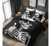 Fun Skull Bedding King Duvet Cover Sets, Funny Cool Sassy B Quilt Cover 3 Piece, Fun Skull Room Decor Bedding Set Super Soft Microfibre With 2 Pillowcase, No Comforter