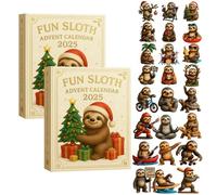 Fun Sloth Advent Calendar 2025, 24 Days Cute 2D Acrylic Sloth Ornaments for Christmas Countdown, Festive Tree Hanging Decoration Set for Sloths Lovers & Home Décor (Beige-2 Pcs)