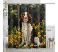 Fun Springer Spaniel Dog Shower Curtain Set, Spring Forest Scene Chien Shower Curtain, Puppy Bathroom Accessories, Printed Pattern Decorative -72 * 78