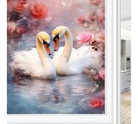 Fun Swan Window Privacy Film Abstract Flower Modern Animal Stained Glass Window Film Sun Blocking Heat Control Decorative Window Covering Film for Home Office 45 x 60 cm