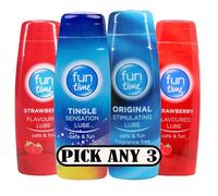 Fun Time Flavoured Personal Lubricant 75ml | Pick Any 3 | Strawberry, Cherry Flavors, Tingle Sensation & Original | Safe & Fun for Intimate Use