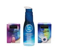 Fun Time Original Stimulating Lube, Shealove London Finger Fun Stimulator, and Pleasure Ring - 75ml Water Based Lubricant with 2 Pack Sensual Toys