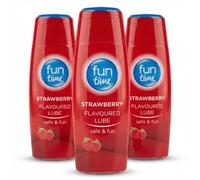 Fun Time Strawberry Lubricant 225ml Bulk Pack (3 x 75ml) - Water Based Personal Lubricant for Couples, Edible Strawberry Flavoured Lube, Condom Safe, Non-Sticky & Mess-Free Body Gel, Great for Intimac