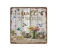 Fun Tin Sign Gardening Well with My Soul Hummingbird Retro Tin Sign Sunflower Decor Gardening Tool Decor Bird Decor Floral Tin Sign For Home Bedroom Office Apartment Housewarming Gift 12x12 Inch