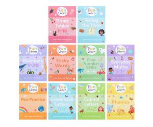 Fun to Learn Wipe Clean Activity Books - 10 Books in a Carry Case with Pen - Letters, Numbers, Phonics, Times Tables and Telling the Time - EYFS and KS1 Practice: 11