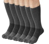 FUN TOES Men Crew Toe Socks Athletic Running - Proper Toe Alignment - Breathable Mesh Top - Value 6 Pairs Pack size 6-12, Grey, 8-12