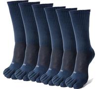 FUN TOES Men Crew Toe Socks Athletic Running - Proper Toe Alignment - Breathable Mesh Top - Value 6 Pairs Pack size 6-12, Navy Blue, 8-12