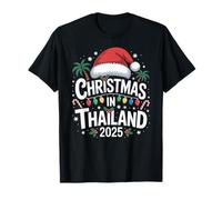 Fun Tropical Santa Hat and Lights Christmas in Thailand 2025 T-Shirt