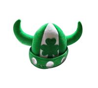 Fun Viking Hat Unisex Adult Soft Fabric Helmet with 2 Viking Horns Shamrock Pattern Irish Hat Leprechaun Hats Unisex Fancy Dress St. Patrick's Day Accessories Gifts Green